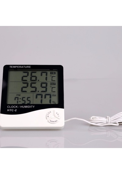 İç Ve Dış Ortam Sıcaklığını Ölçebilen Lcd Ekran Saat Göstergeli Alarmlı Nem Ölçer Termometre 4741