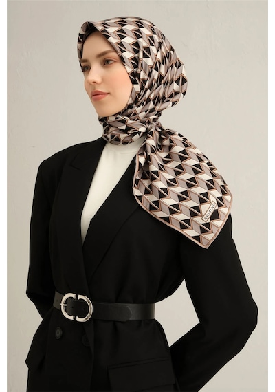 Armine Geometrik Desenli Sura Saf İpek Eşarp - 9309 Siyah - 04