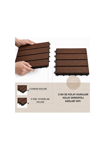 Quado Akasya Ahşap Yer Karosu 30x30x2,25 Cm 4 Dilimli Geçmeli Deck Karo Balkon, Teras, Bahçe Ve Duş