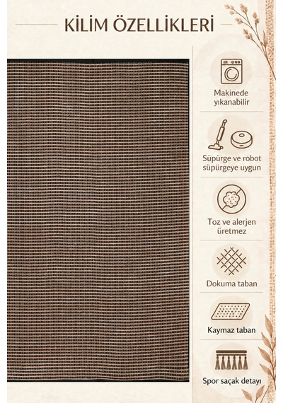 Vivanni Home Şönil Kilim Salon Oturma Çocuk Odası Banyo Halısı Mutfak Halısı Balkon Halısı Yıkanabilir Kaymaz Tabanlı Yolluk Çizgili Bej