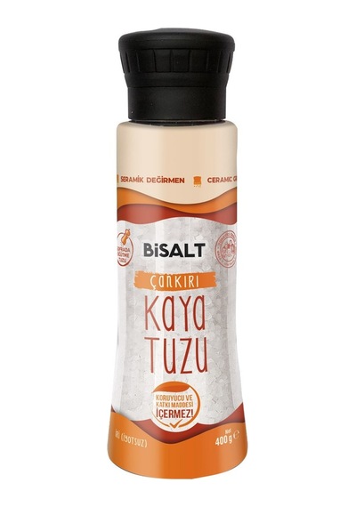 Bisalt Çankırı Kaya Tuzu 400g Değirmen Kapak - Doğal Sofra Tuzu - 4 Adet Tarı