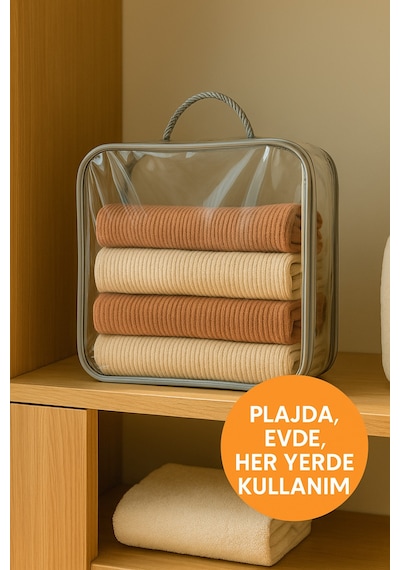 Hig Home Şeffaf Plaj Çantası Su Geçirmez Organizer Çok Amaçlı Kullanım Gri