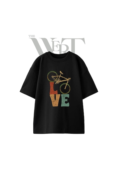 Thewert Bicycle Love Tasarım Baskılı Ünisex Siyah Oversize T-shirt