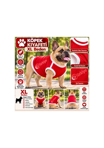 Köpek Kıyafeti Türkiye Formalı Atlet Tişört Xl Beden - Kırmızı