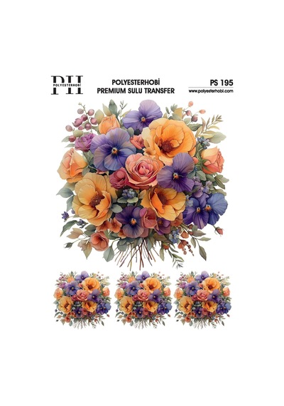 Polyesterhobi Premium Sulu Transfer 25x35 Cm Çiçek Desenli Ps 195