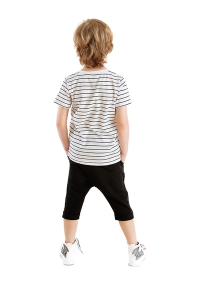 Sevimli Dino Çizgili Erkek Çocuk Yazlık T-shirt Kapri Şort Takım