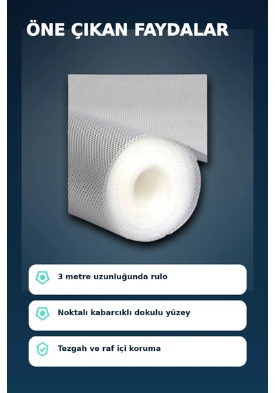 3 Metre Kalın Dokulu Şeffaf Raf Örtüsü Ve Su Tutucu Tezgah Koruma Matı Renkli
