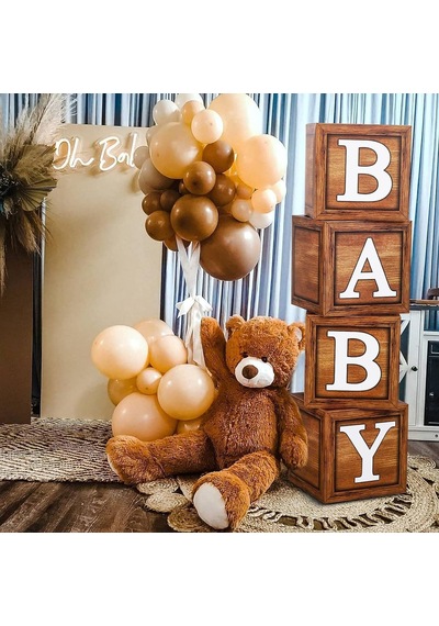 Baby Yazılı Ahşap Konsept Baby Shower Dekorasyon Kutu Set