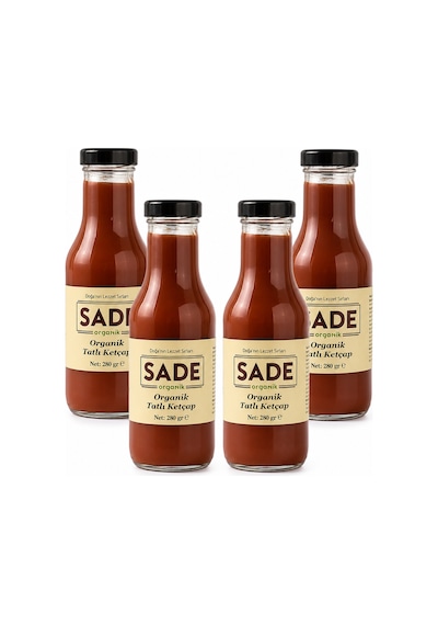 Sade Organik Ketçap Tatlı 280 Gr 4 Lü Paket