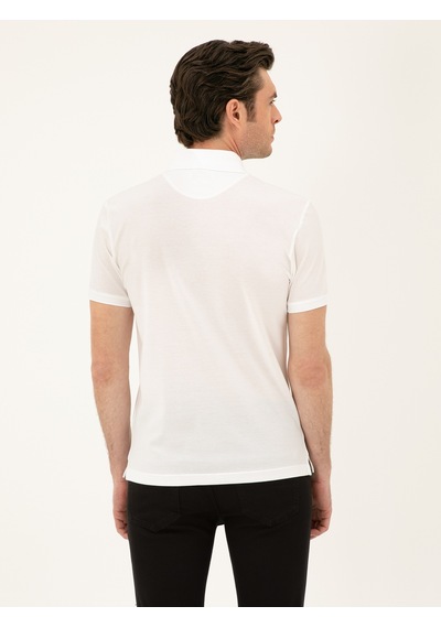 Beyaz Slim Fit Polo Yaka Merserize T-shirt