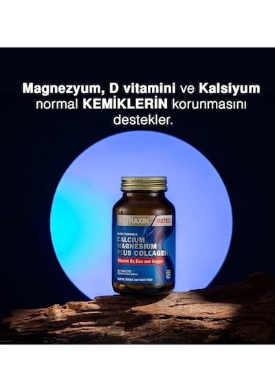 Nutraxin Bone Formula Calcium Magnesium + Collagen 90 Tablet: Tip I Kolajen, Kalsiyum, D Vitamini, Magnezyum, Çinko & Bakır İçeren Takviye