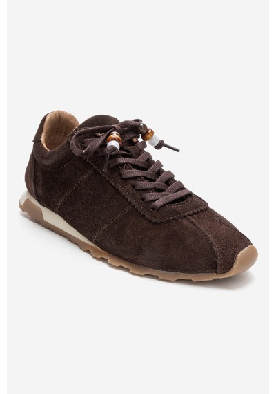 Luvishoes Brea Kahverengi Süet Hakiki Deri Boncuklu Kadın Günlük Sneaker Kahverengi