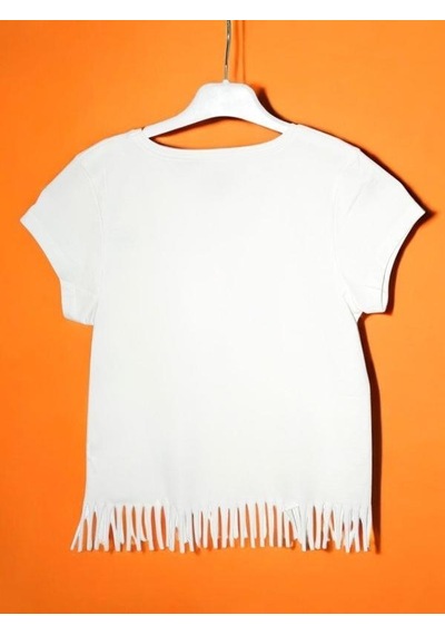 Escabel Kız Çocuk Pamuklu Taşlı Yıldız T-shirt-15713 Ekru