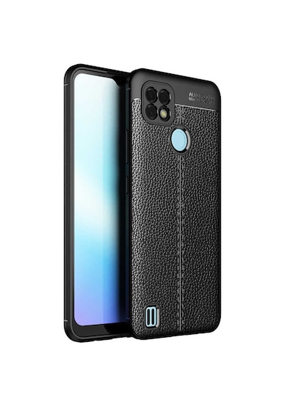 Smcase Realme C21 Kılıf Kamera Korumalı Deri Dokulu Niss Silikon Siyah