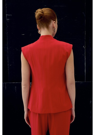 Sateen Anna Çizgili Yelek - Kırmızı-137104 Kırmızı