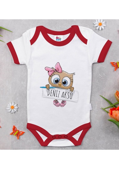 Bk Gift Bk Kids Kişiye Özel İsimli Kırmızı Bebek Body Zıbın-46 Çok Renkli