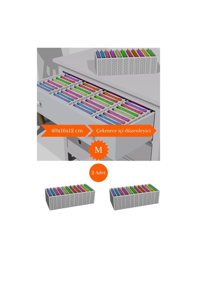 2 Adet Puantiyeli - Medium 11 Gözlü Çekmece Içi Düzenleyici Organizer Kumaş 40 X 30 Gri Tr Diğer