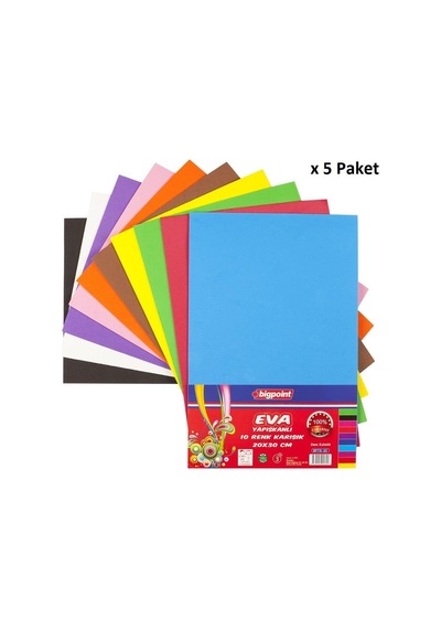 Bigpoint Yapışkanlı Eva 20x30cm Karışık 10 Renk X 5 Paket