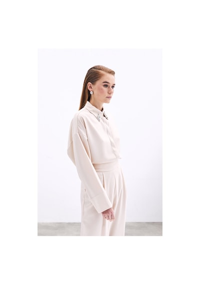 Sateen Aksesuar Detaylı Gömlek - Bej-135823 Bej