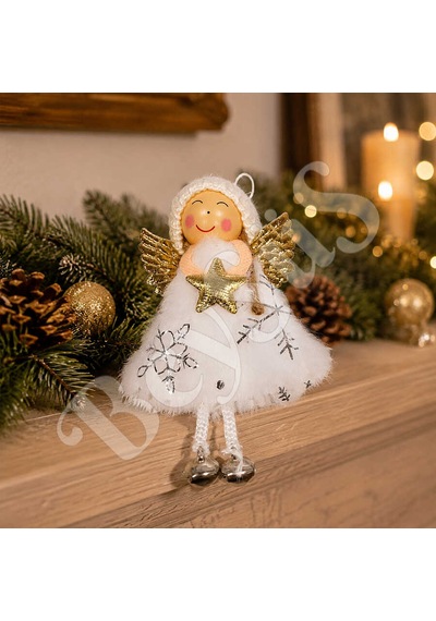 Yılbaşı Kar Meleği Gold Yıldız Desenli 13 Cm