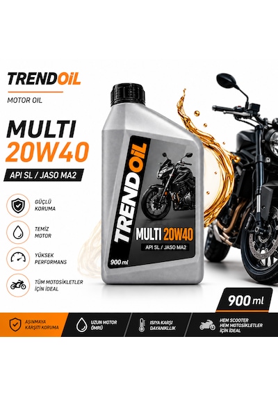Trendoil Multi 20w-40 Scooter Ve Motosiklet Motor Yağı Apı Sl Jaso Ma2 900ml