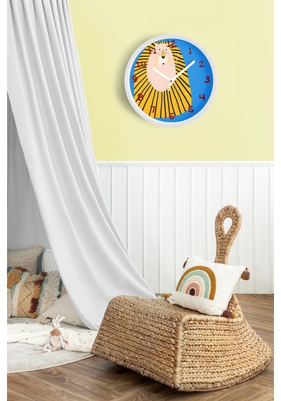 Aslan Tasarım Modern Duvar Saati - Çocuk Odası Duvar Saati - 30cm - Önü Camlı Beyaz Kasa Beyaz