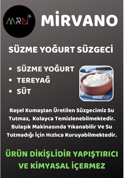 Mirvano Yoğurt Süzgeci, Süzme Yoğurt, Tereyağ, Süt Süzgeci, Bez Süzgeç, Torba Süzgeç Diğer
