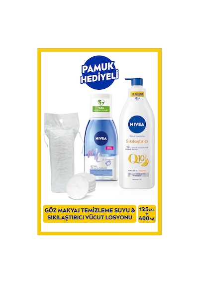 NIVEA Çift Fazlı Göz Makyaj Temizleme Suyu 125 ML + Q10 Sıkılaştırıcı ve Nemlendirici Vücut Losyonu 400 ML