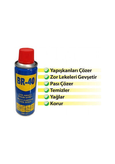Br-40 Çok Amaçlı Hızlı Yağlayıcı, Pas Sökücü Sprey 200 Ml. 0850120