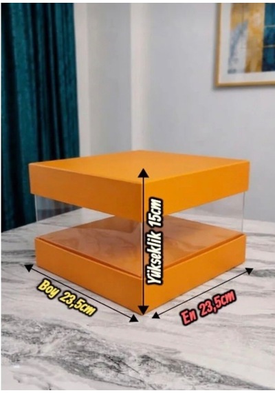 Asetat Gelin&damat Çeyiz Bohça Kutusu Portakal Renk Küçük Boy 1 Adet 23,5 23,5 15cm