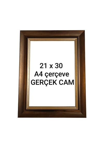 A4 Çerçeve Sertifika Belge Diploma Çerçevesi Gerçek Cam Kahverengi Gold