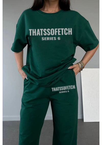 Series 6 T-shirt Eşofman Altı Jogger- Yeşil Baskılı Alt Üst Eşofman Takımı Oversize Bisiklet Yaka Yeşil