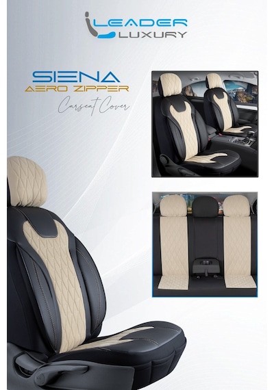 Daewoo Racer Uyumlu Lüx Yarı Deri Oto Koltuk Kılıfı Ön Arka Takım Yeni Siena Bej Siyah