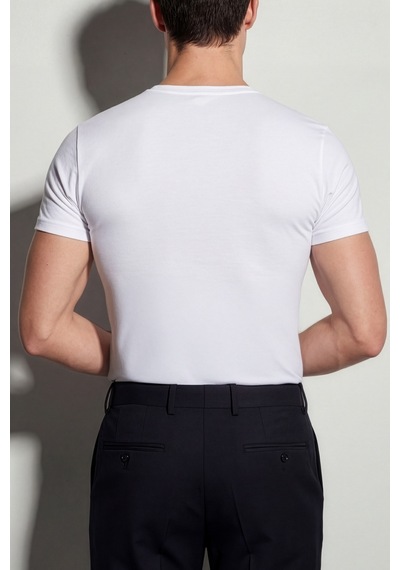 Auw Erkek Bisiklet Yaka Pamuklu Modal Basic T-shirt - Softfit Beyaz