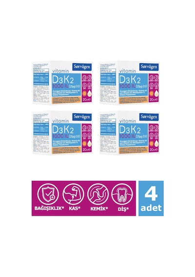 Sorvagen Vitamin D3K2 Damla 20 Ml (1000 IU) - 4 Adet
