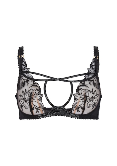 Agent Provocateur Ozella Dantelli Plunge Destekli Sütyen, Şeffaf Ve Parlak Wetlook Tasarım Siyah