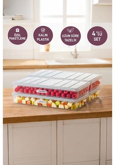 Selka Home 4 Adet 1 Lt. Nora Organizer Buzdolabı Buzluk Düzenleyici Saklama Kabı