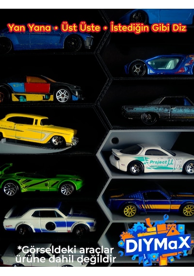 Hot Wheels Uyumlu 10'lu Duvar Standı 1/64 Diecast Matchbox Model Araba Sergileme Rafı Koleks - Siyah