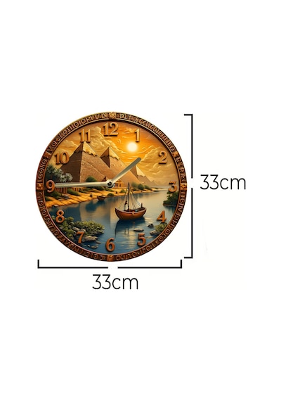 Pharaoh Time Antik Mısır Temalı Piramit Duvar Saati Sessiz Mekanizma Ahşap Kuvars Sdw225 Renkli