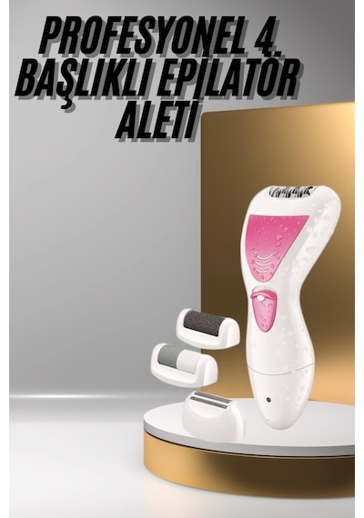 Ayak - 569 - Törpü Başlıklı Epilatör Aleti 4 Başlıklı Tnabilir Şarjlı - Spt-gld - Epilasyon Cihazı