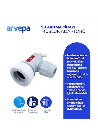 Arvepa Tezgahüstü Su Arıtma Cihazı Plastik Musluk Adaptörü - 3 Çıkışlı (1/4" Uyumlu)