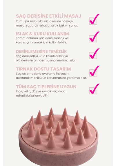 Pop Beauty Saç Bakım Fırçası, Saç Derisine Masaj Yapan Şampuan Tarağı, Duş Fırçası Gül Kurusu Popbeauty0005