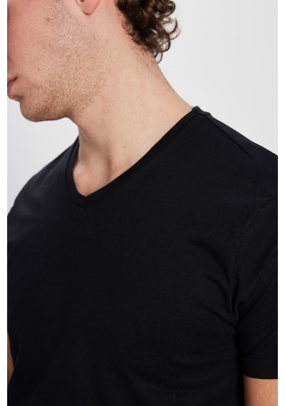Tudors Erkek Slim Fit Dar Kesim %100 Pamuk Yumuşak Dokulu Siyah V Yaka Tişört-32120 SIYAH Siyah