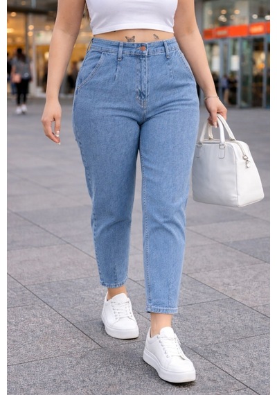 Cedy Denim Mom Fit Jean Büyük Beden Yüksek Bel Carrot Kesim Dar Paça Pileli Esnek Kot Pantolon C600 Kar Yıkama-600 Cedy Denim Mom Fit Jean Büyük Beden Yüksek Bel Carrot Kesim Dar Paça Pileli Esnek Kot Pantolon C600 Kar Yıkama-600