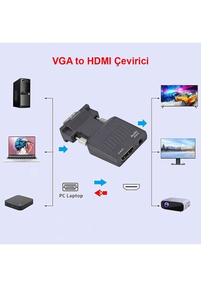 Vga To Hdmı Çevirici 3.5mm Ses Kablosu İle Tv Monitörü Projektör İçin Uygun