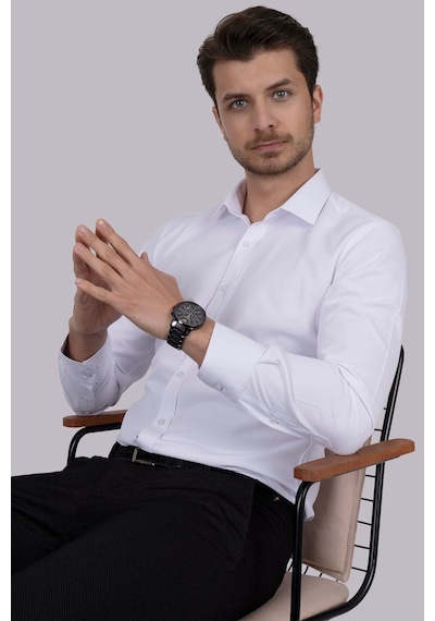 Beyaz Sedef Düğmeli Slimfit Erkek Gömlek + Kutulu Beyaz