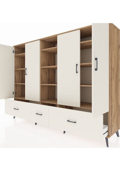 Hyperion Dolap 12 Raflı 3 Çekmeceli 4 Kapaklı 220x44x163 Çam-ayta Çam-aytaşı