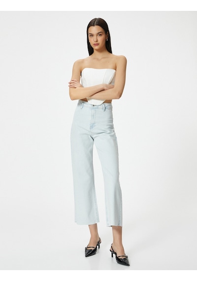 Koton Geniş Kısa Paça Kot Pantolon Yüksek Bel Esnek Rahat Kalıp Cepli Pamuklu - Sandra Jeans Bleach 4sal40047md 4SAL40047MDBCH Açık Mavi Koton Geniş Kısa Paça Kot Pantolon Yüksek Bel Esnek Rahat Kalıp Cepli Pamuklu - Sandra Jeans Bleach 4sal40047md 4SAL40047MDBCH Açık Mavi
