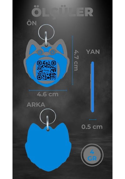 Petjoo 19.Hachiko Mavi-Gri Qr'lı Köpek Künyesi