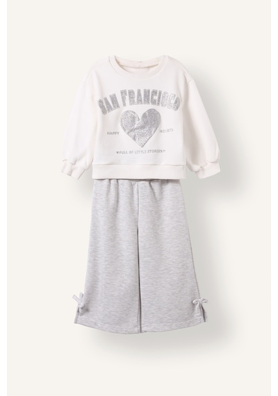 Defacto 2li Takım Baskılı Sweatshirt Eşofman Altı Kız Bebek I7733a526auer105 Ekru-er105